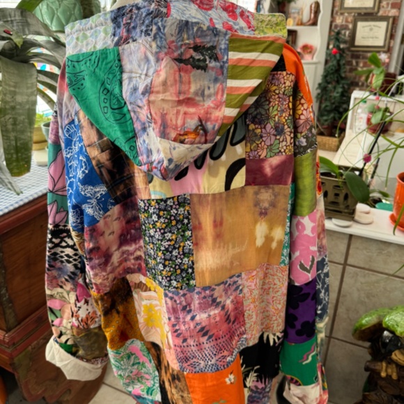 Hippie Patchwork Floral Embroidery Button Up Hooded Sweatshirt Size XXL - Picture 4 of 12